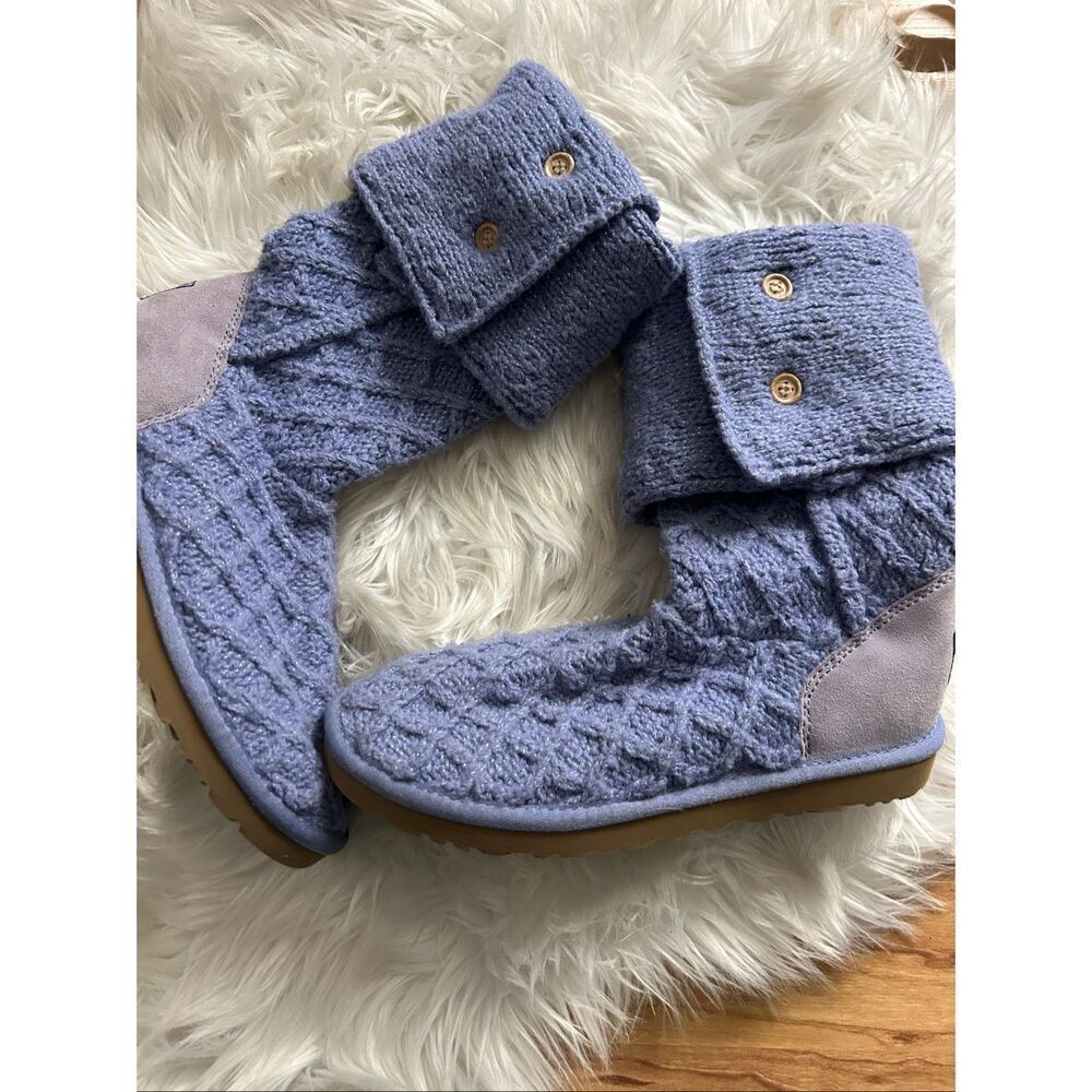 UGG Australia Cardy Knit Tall Fold Over Light Purple Sweater Boot - Size 8